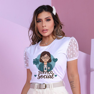 Blusa T-shirt de Luxo - Serviço Social em Oferta na Shopee