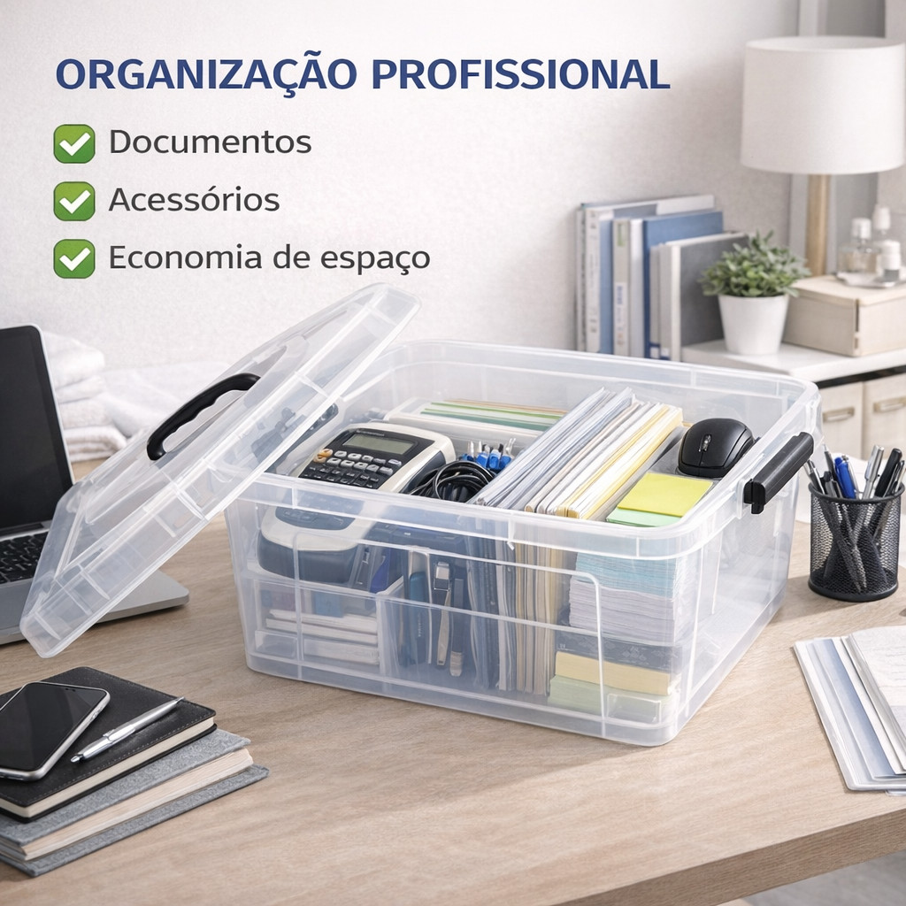 Caixa Organizadora Plástica Transparente 12,4L 26L 38,2L Container Resistente Multiuso