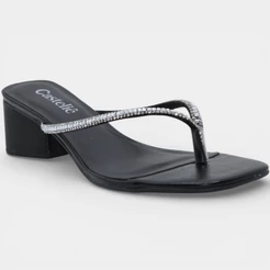 Tamanco Casteliê Sara Strass Salto Bloco Feminino - Preto