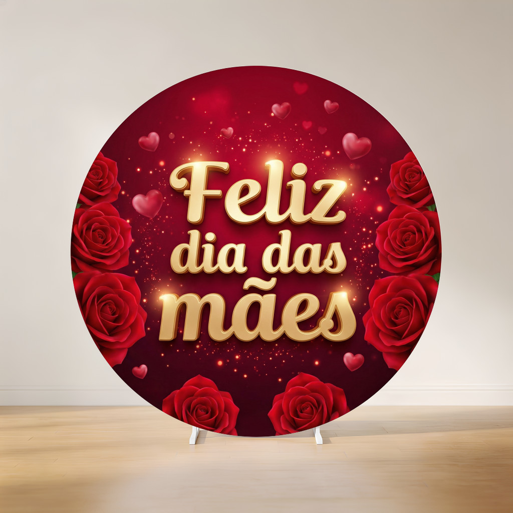 Painel Redondo Dia das Mães Rosa Floral | Tecido Premium | Frete Grátis | Vários Modelos