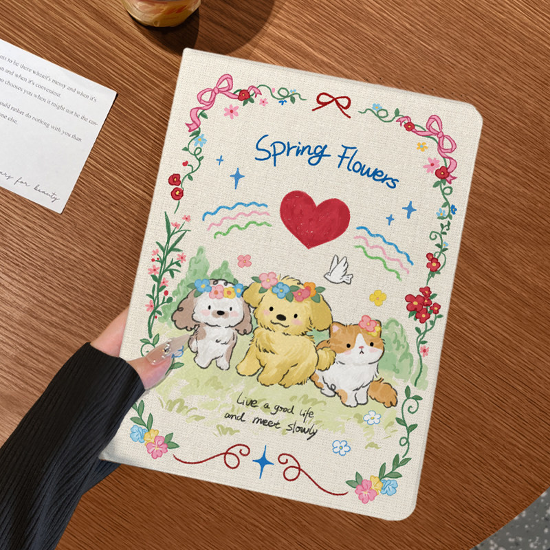 Capa Capinha Flip Cachorrinho fofo para Tablet Samsung Galaxy Tab S6 Lite  A9 PLUS S9 S10 FE PLUS+ CASE Slot para Caneta