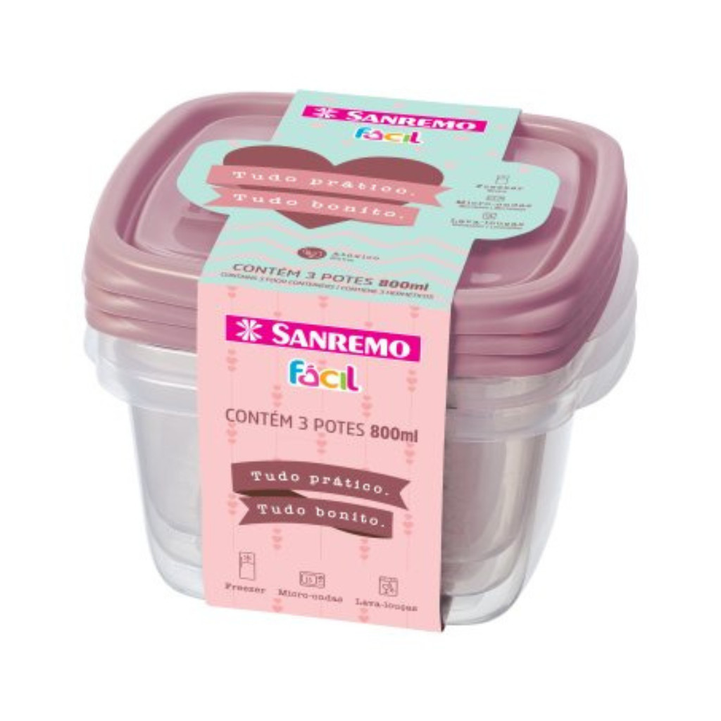 Potes Plastico KIT 3 Und Sanremo 800ml  Cores Sortidas