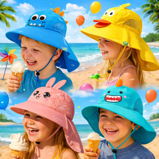 Chapéu Infantil Protetor Sol Para Bebê Criança Com Aba Grande Para Proteção Raio UV Verão Com Apito Desenhos Fofos em Oferta na Shopee