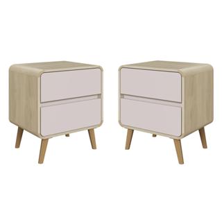 Kit Conjunto 02 Mesas de Cabeceira Canto Curvo com 02 Gavetas e Pés Palito Retrô em Oferta na Shopee