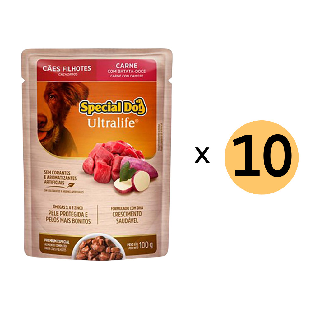 Kit 10 Ração Special Dog Sachê Cães Filhotes Carne 100G