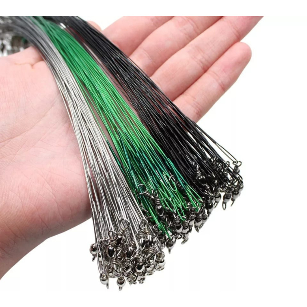 Kit Chicote Castor Cabo de Aço 30cm até 16kg Com Girador e Snap Encastoado Leader Arame de Aço em Oferta na Shopee