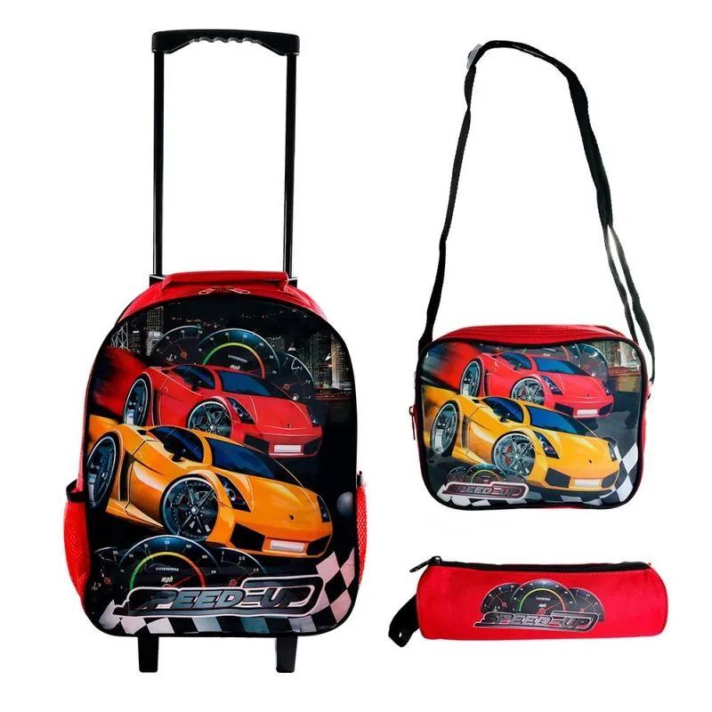 KIT MOCHILA COM RODINHAS, LANCHEIRA E ESTOJO SPEED UP VERMELHO WINCY BPD23635