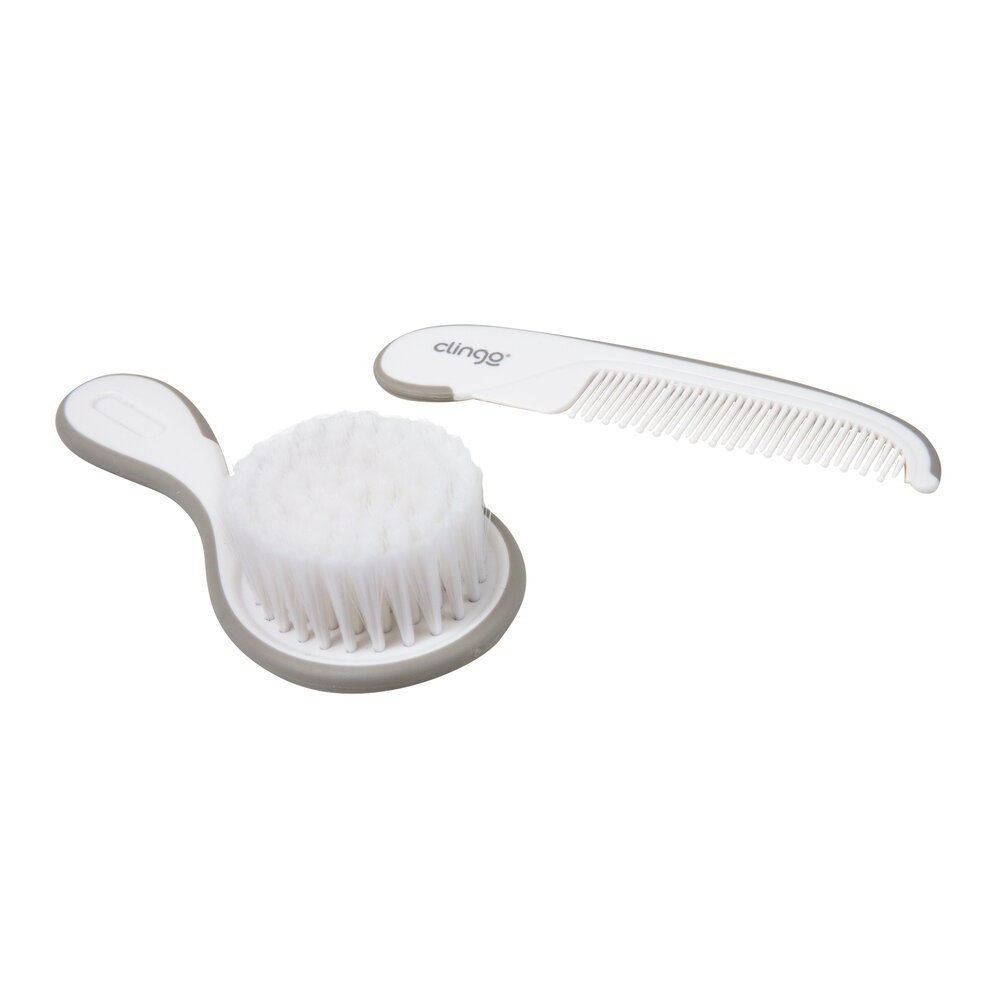 Kit Higiene Infantil Clingo Cinza Escova Pente Tesoura Cortador Lixas Bebê Completo