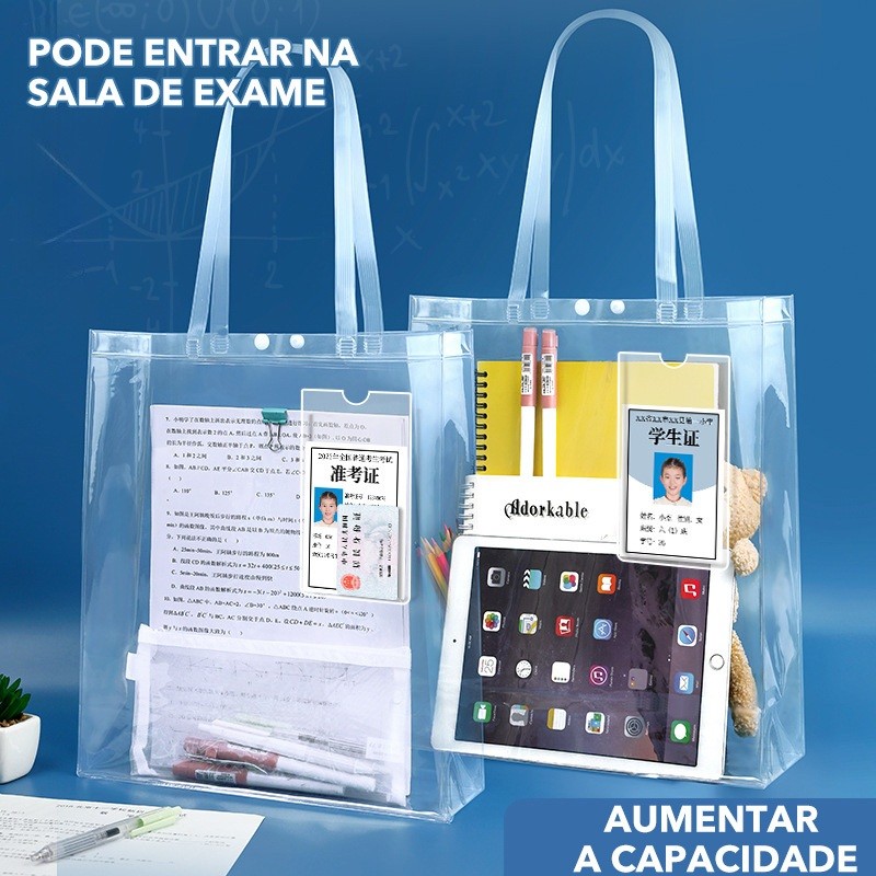 Saco transparente transparente, saco de exame, saco de arquivo, saco de armazenamento de estudante, saco de cosméticos