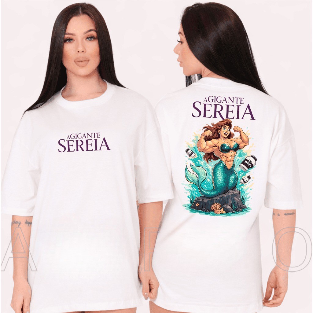 [Camiseta Premium em Algodão Puro]GXG Camiseta Oversized Feminina A Grande Sereia T-shirt 100% Algodão premium academia em Oferta na Shopee