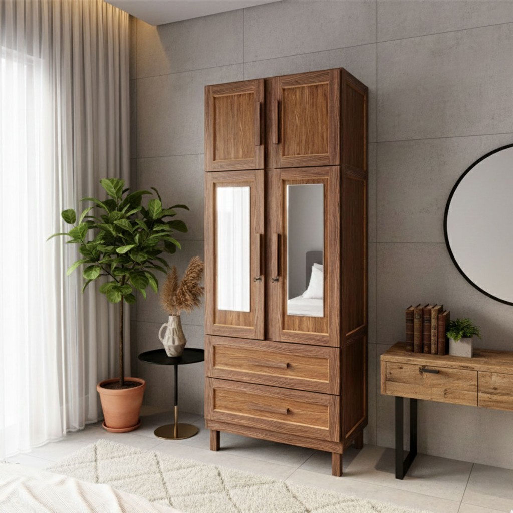 Guarda-Roupa Casal Piauí 4 Portas 2 Gavetas 1 Prateleira com Espelho em Oferta na Shopee