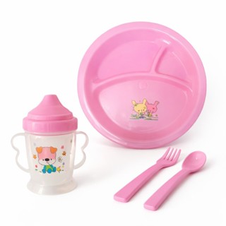 Kit Refeição Infantil Art Baby 4 Pcs – Prato, Copo e Talheres Rosa em Oferta na Shopee
