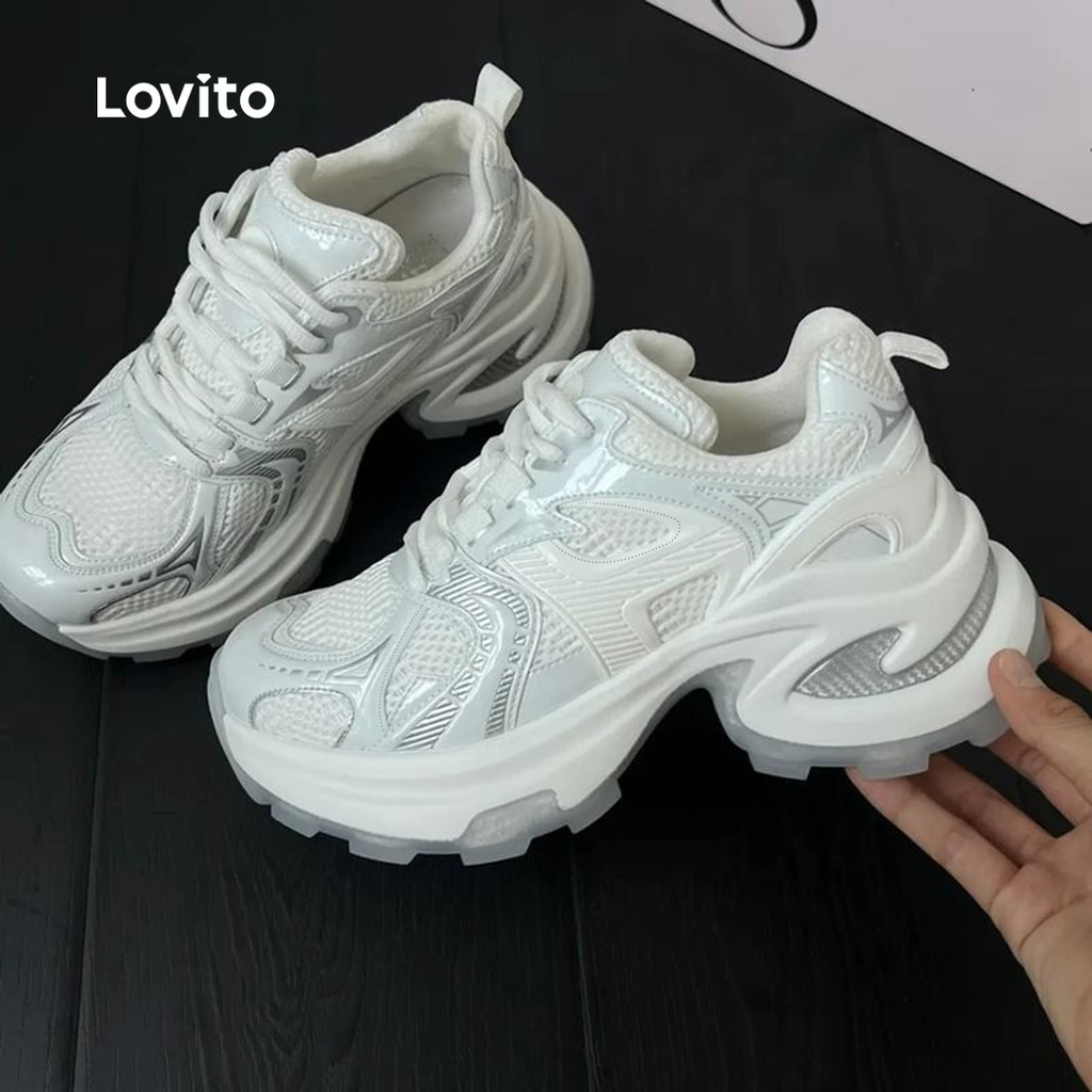 Lovito Tênis Esportivos Sapatos Dad Tênis com Sola Grossa Tênis para mulheres LFA90272 em Oferta na Shopee