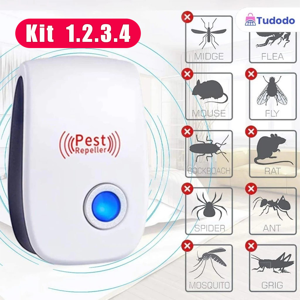 KIT1/2/3/4 Repelente Eletrônico Ultrassônico Mosca Pernilongos Baratas Morcegos repele e Espanta Ratos bivolt