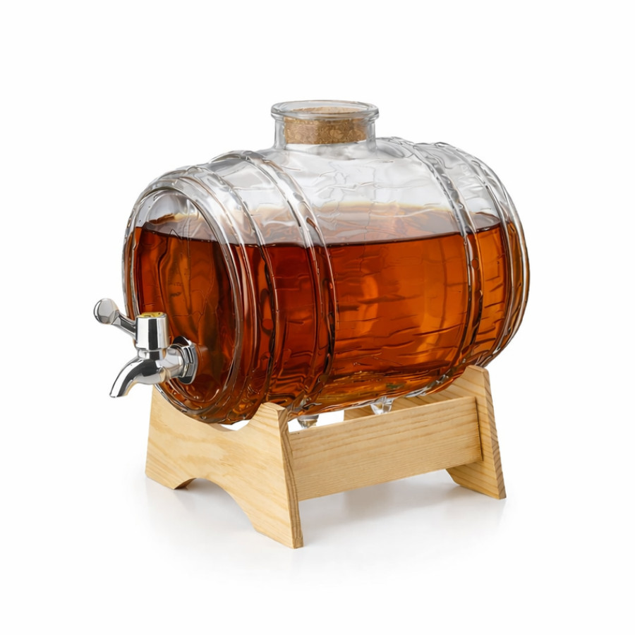Barril Para Cachaça Vinho Licor em Vidro Suporte Madeira- 3L em Oferta na Shopee