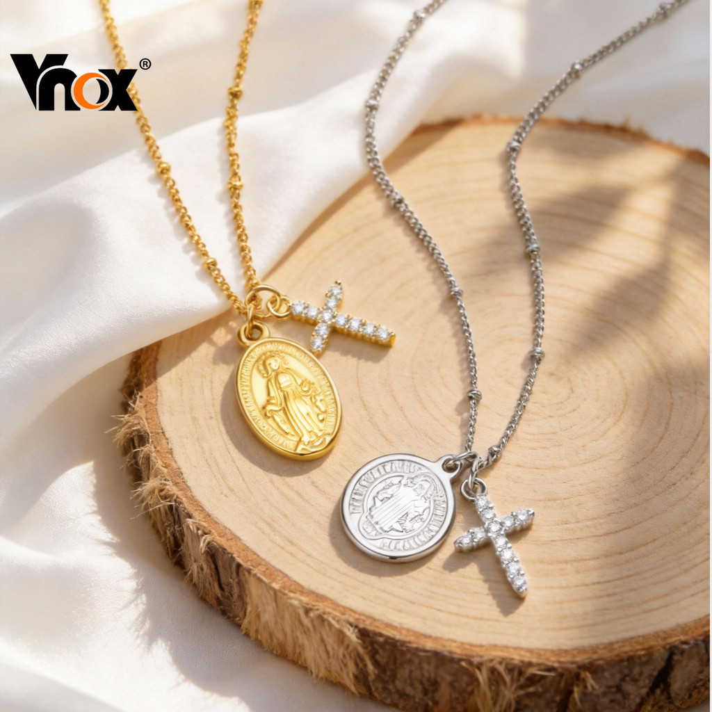 Colar De Cruz Vnox Para Mulheres , Corrente Religiosa Delicada Com Pingente De Fé 18K , Nossa Senhora/Saint Benedict , J em Oferta na Shopee