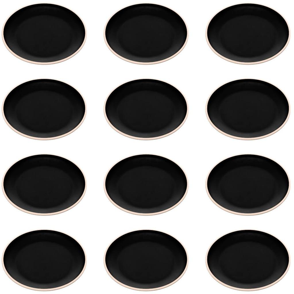 Jogo 12 Pratos Rasos Pretos Melamina 21,5cm Restaurante Bar Sushi Entradas Class Wolff