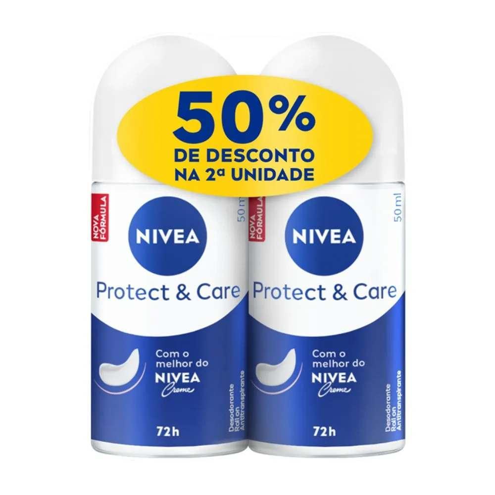 DESODORANTE NIVEA FEMININO ROLL ON PROTECT CARE 2 UNIDADES DE 50ML em Oferta na Shopee