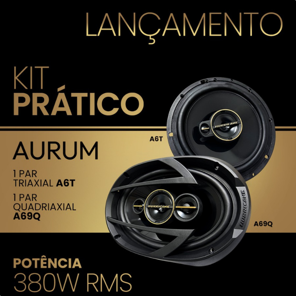 Kit Prático Alto-falantes Hurricane Aurum 6 + 6x9 Triaxial Carro Som Automotivo