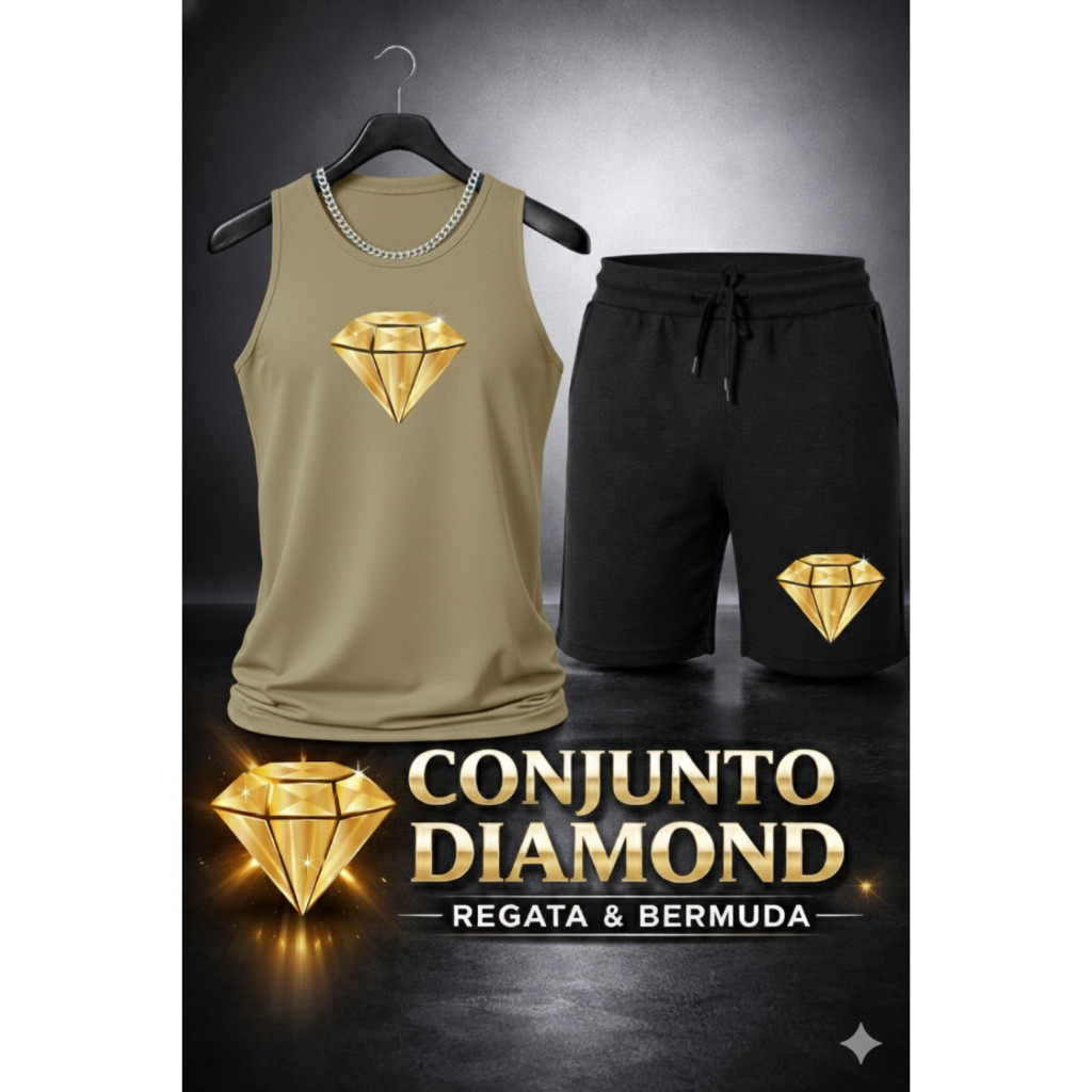 Kit Conjunto Lançamento Diamond Regata e Bermuda Moletom Premium Confortável Lançamento Toque Macio Envio Imediato