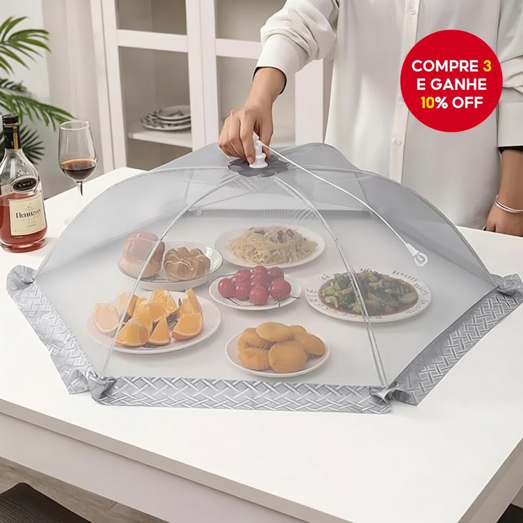  Protetor de Rede Cinza 70cm, Capa Dobrável de Tela para Alimentos na Mesa de Casa