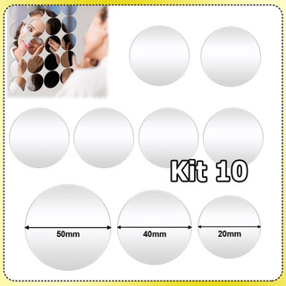 Kit 10 Folha de espelho redondo acrílico espelho autoadesivo para montagem na parede espelho decorativo para parede