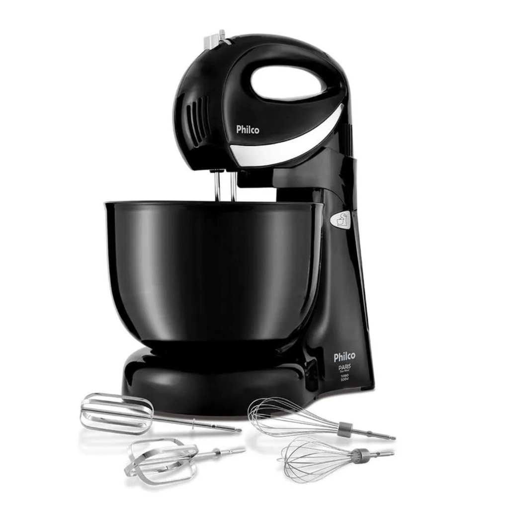 Batedeira Philco Paris Duo Mixer Turbo 500W 4L Preta Função Portátil