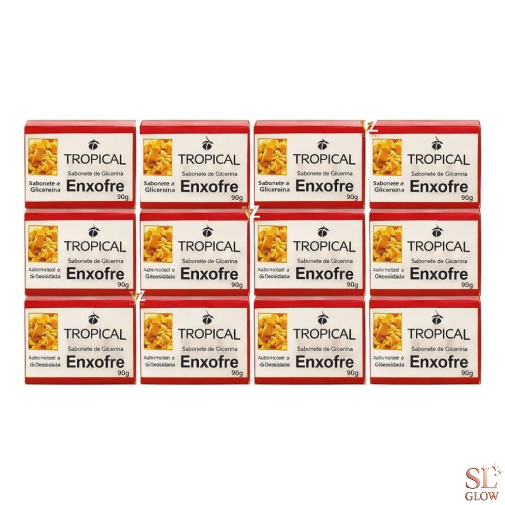 Kit 12 Sabonete Enxofre Tropical 90g Cuidado Facial para Oleosidade e Espinhas