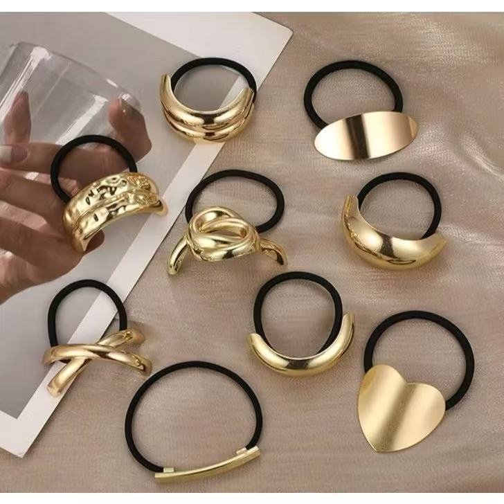 Kit2/3/6Elástico para Cabelo Metal Dourado/Prata Liga de cabelo/acessórios de cabelo