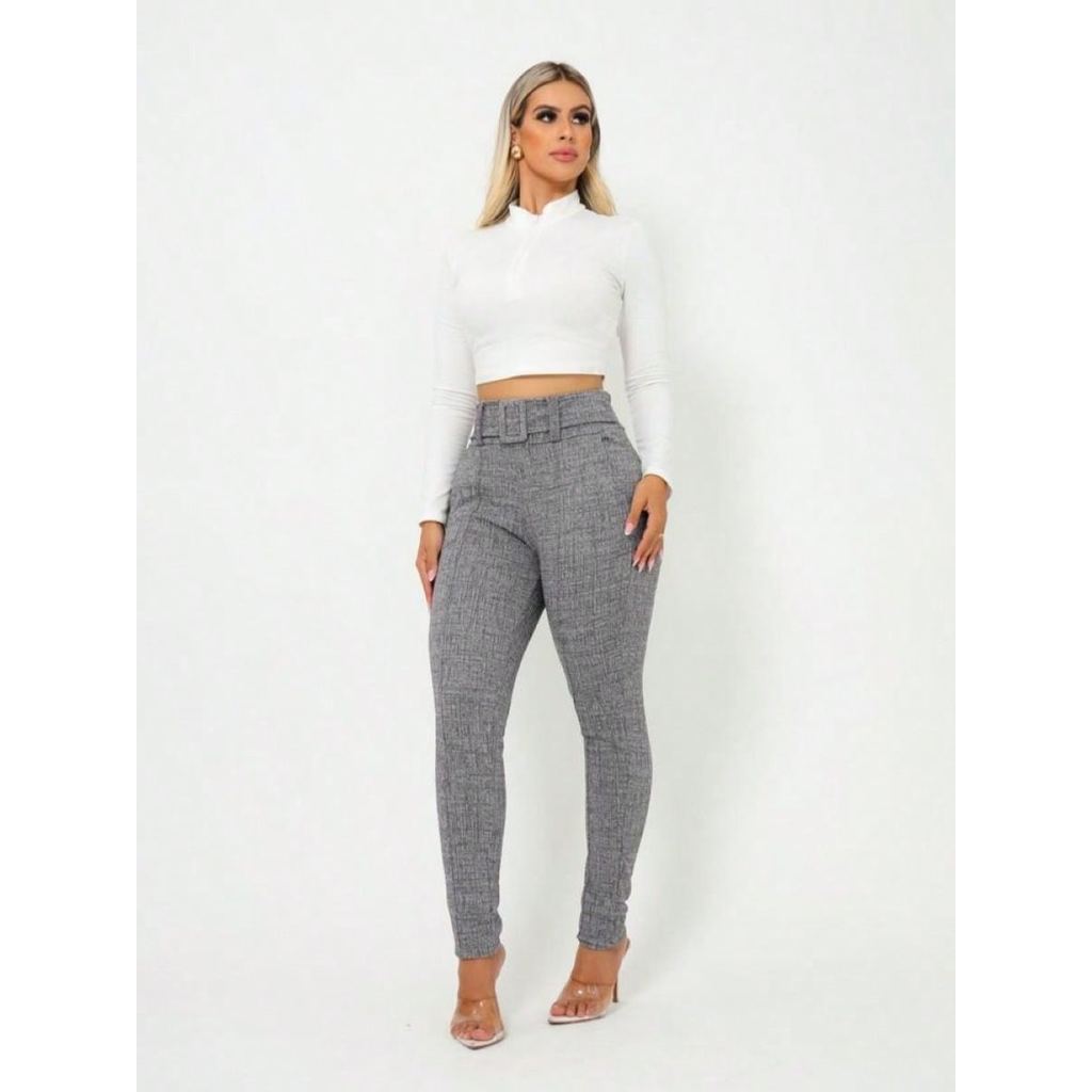 Calça Feminina Flare Linho Jackar Cintura Alta com Cinto Forrado — imagem 2 de 2