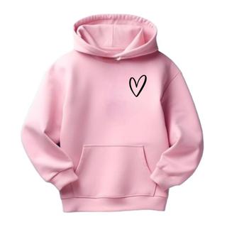 Moletom Infantil Estampado Coração Peluciado Blusa Com Capuz Canguru