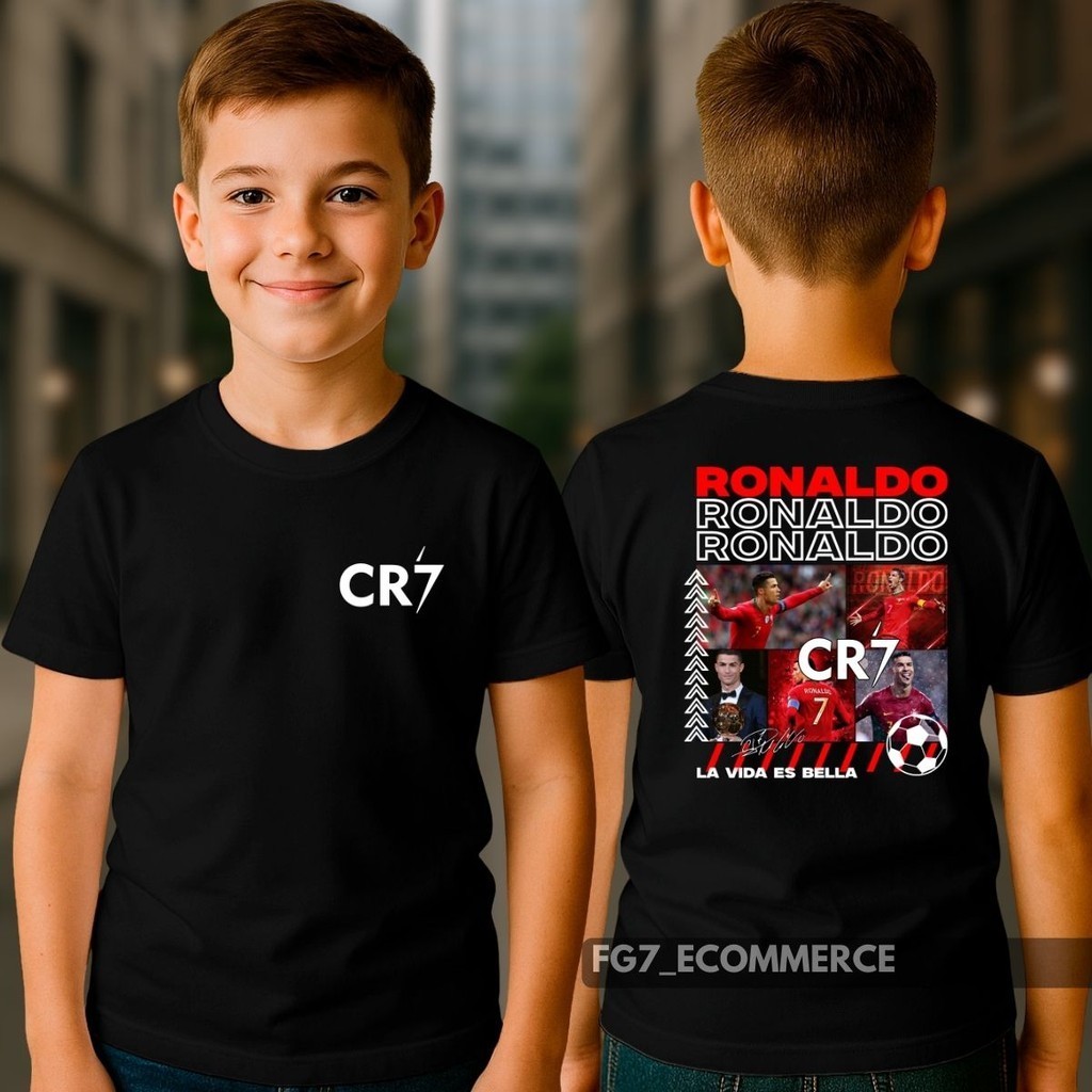 Camisa Jogador CR7 Cristiano Ronaldo Camiseta Crianças e adultos Algodão Moda Infantil Futebol