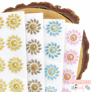 Cartela Adesiva Flor Real Flor com Chatons Indiana Perolas e Strass em Oferta na Shopee