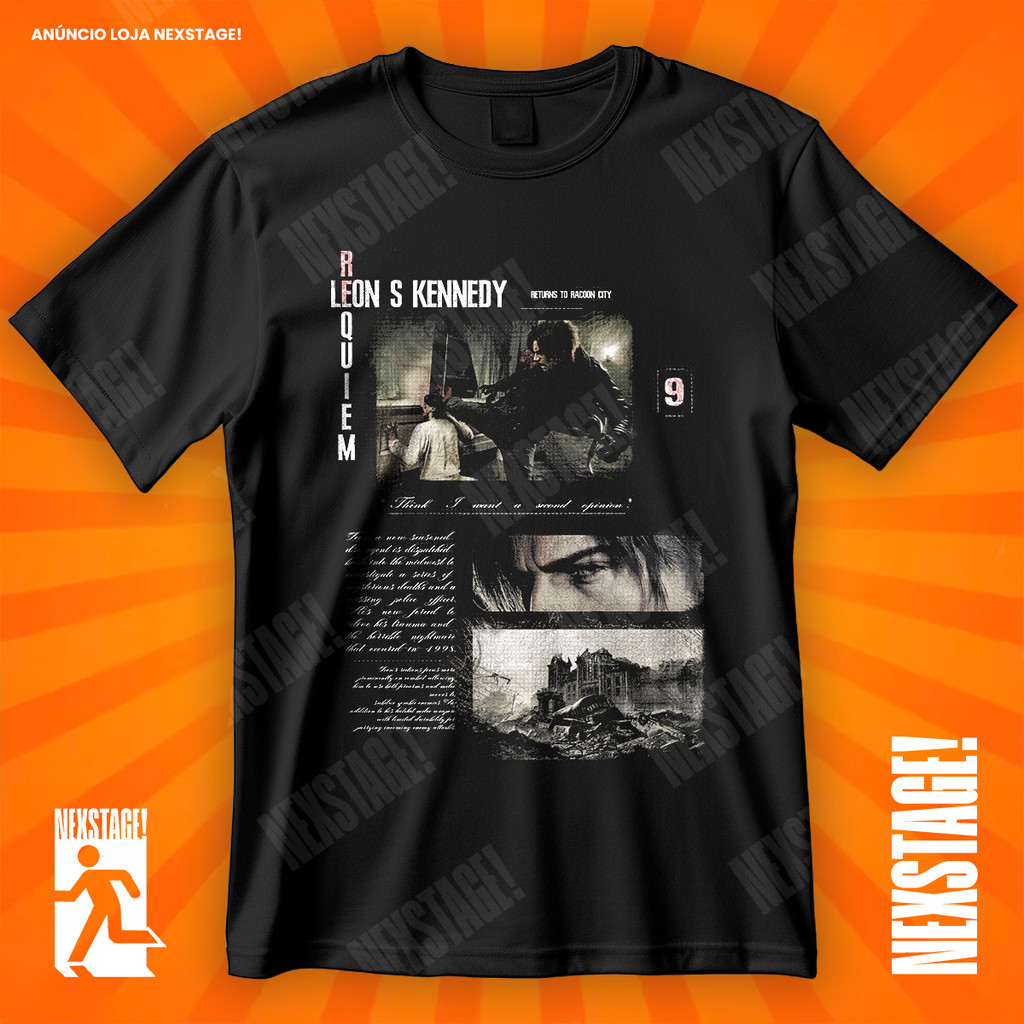 Camiseta Resident Evil Leon Kennedy Requiem Re9 Blusa Jogo Geek Streetwear Camisa 100% Algodão Adulto Plus Size Infantil