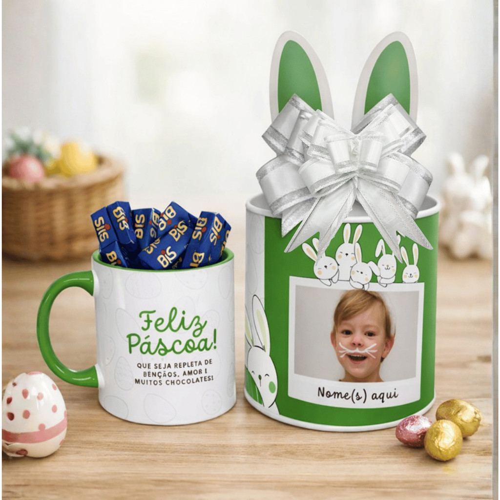 Kit Presente com Caneca + Tubolata + Bombons para a Páscoa | Personalizada com nome e Foto