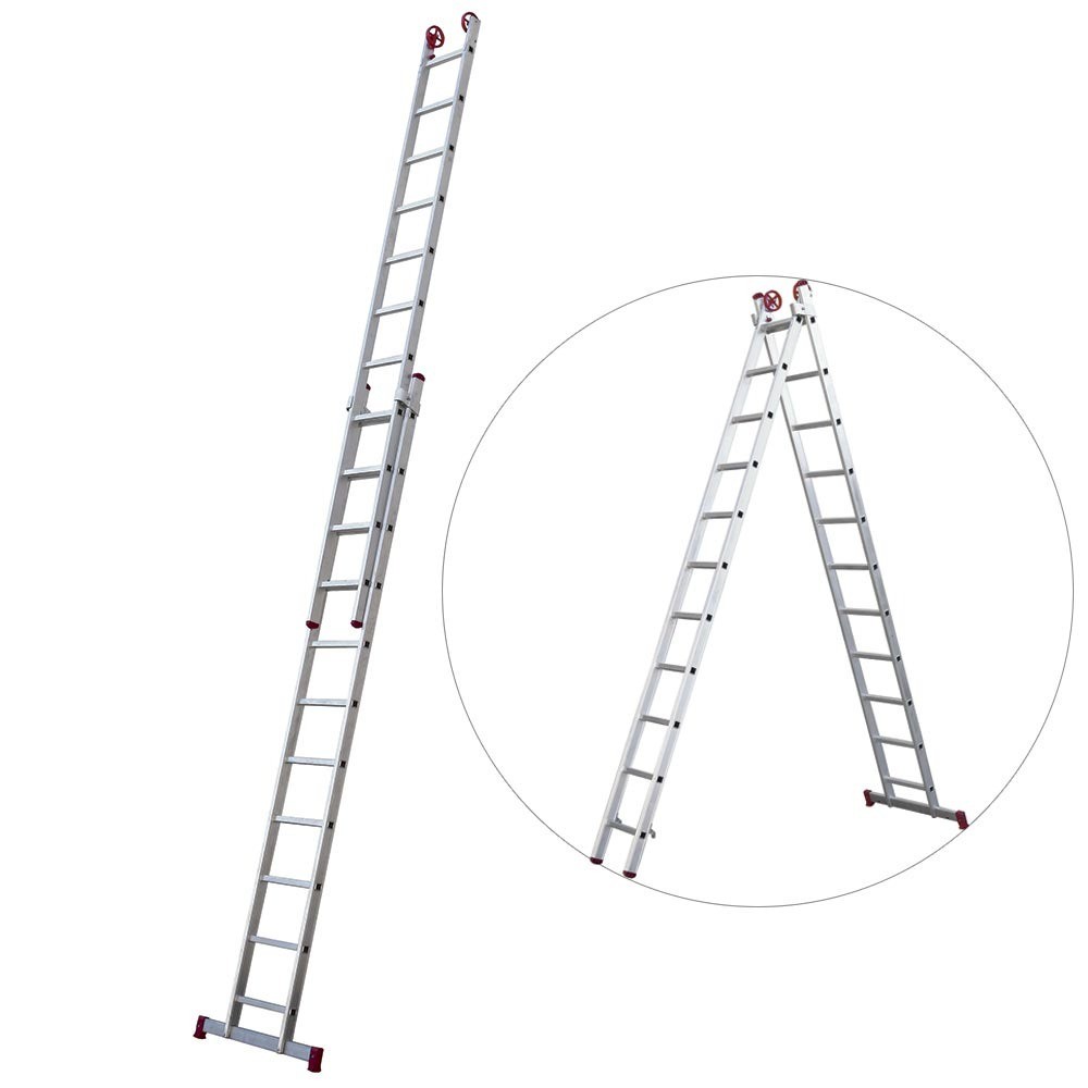 Escada de alumínio extensível 3,24 x 5,42 m 2 x 11 degraus - ESC0620 Botafogo em Oferta na Shopee