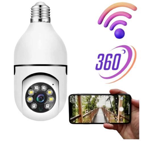 Câmera Lâmpada 360° WiFi Prova D'água - Instalação Fácil Sem Fios, Alarme e App