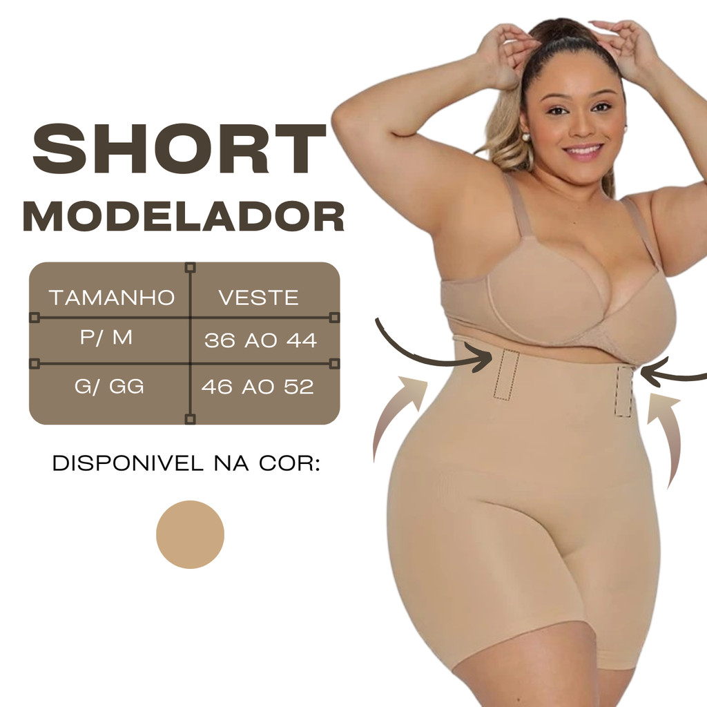 Short Cinta Modeladora Bege Alta Compressão 4 Barbatanas Modela Cintura Não Enrola Plus Size em Oferta na Shopee