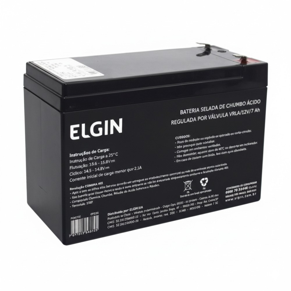 Bateria Elgin 12V 7Ah VRLA/AGM para Nobreak e Alarme em Oferta na Shopee