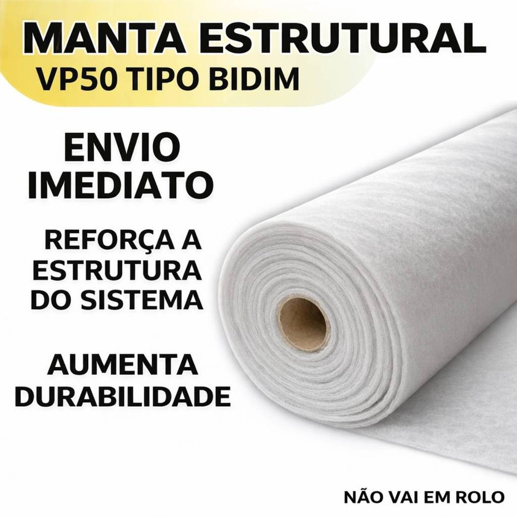 Manta Estrutural VP50 Tipo Bidim 30Metros Impermeabilização Laje Telhado Reforço Anti Trinca Oferta