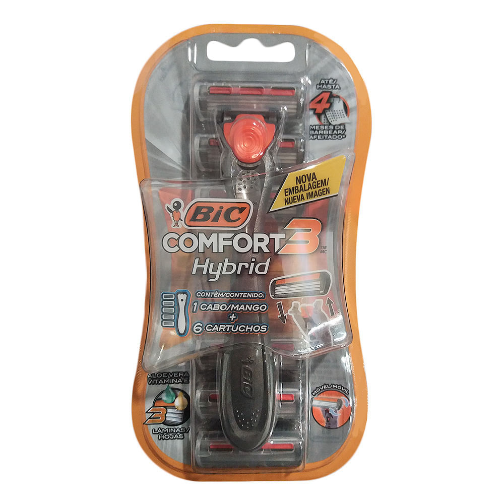 Aparelho de Barbear Bic Comfort 3 Hybrid 1 Aparelho + 6 Cartuchos em Oferta na Shopee