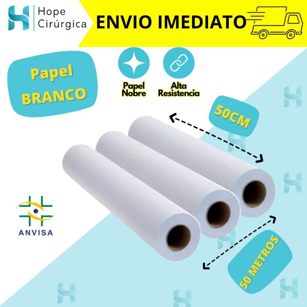 Kit 3 Lençóis Descartáveis de Papel Hospitalar para Maca 50x50 cm cada rolo