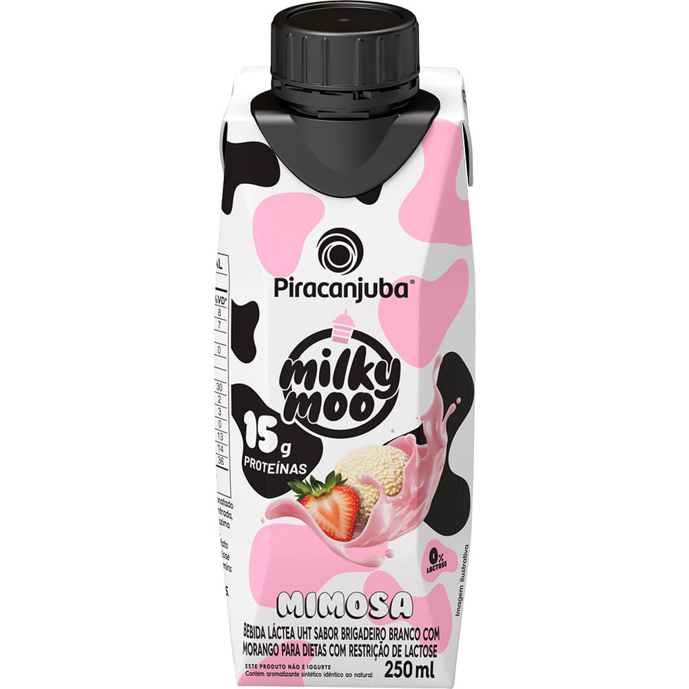 Bebida Láctea Pirancanjuba Milky Moo Mimosa Sabor Brigadeiro Branco com Morango com 15g de Proteína 250ml em Oferta na Shopee