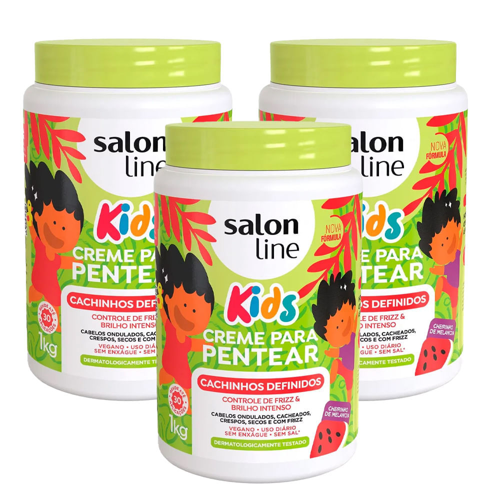 Kit 3 Cremes De Pentear Salon Line Cachinhos Definidos Kids 1kg em Oferta na Shopee