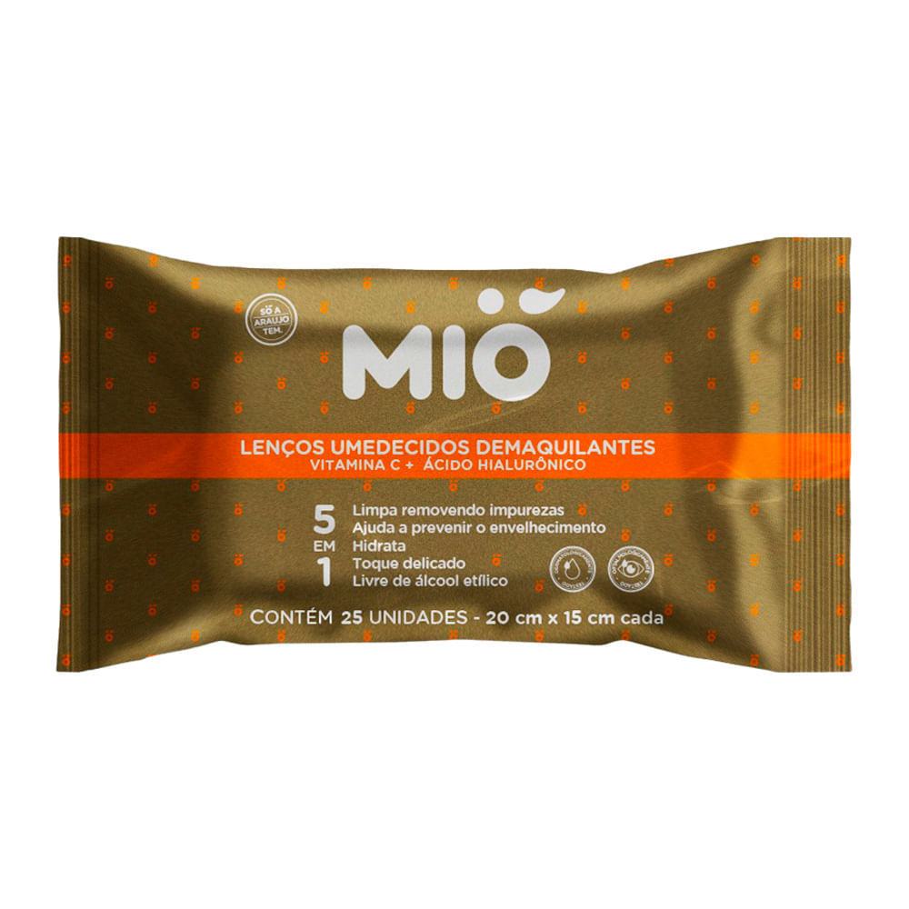 Lenços Umedecidos Demaquilantes Mió 5 em 1 com Vitamina C e Ácido Hialurônico 25 Unidades em Oferta na Shopee