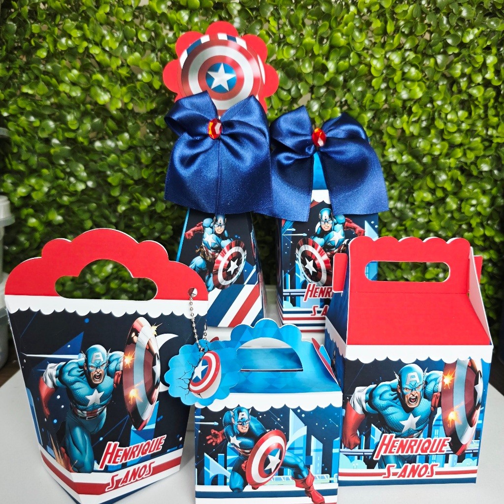 Kit Caixa Montada CAPITÃO AMÉRICA - Personalizados - Festa infantil - Aniversário - Lembrancinha