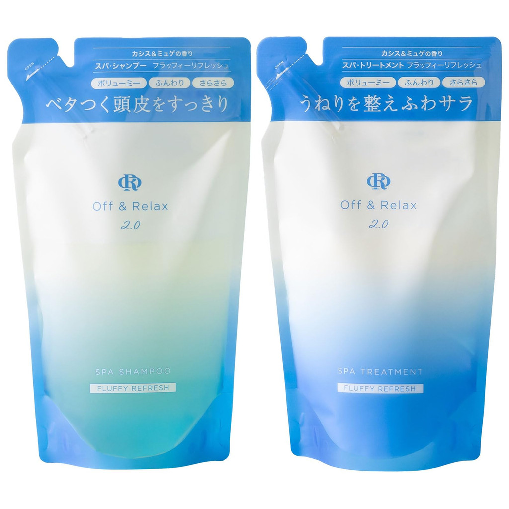【Raiz suave e pontas lisas】 Off&Relax 2.0 OR conjunto de shampoo e tratamento spa. Refresco fluffy, 400ml. Aroma de cas