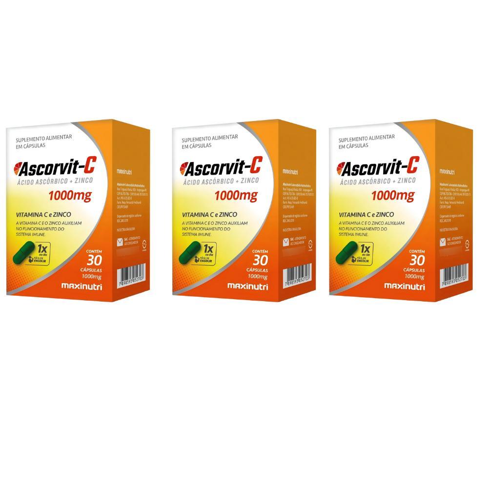 Kit 3 Ascorvit C 1000Mg Vitamina C + Zinco Maxinutri