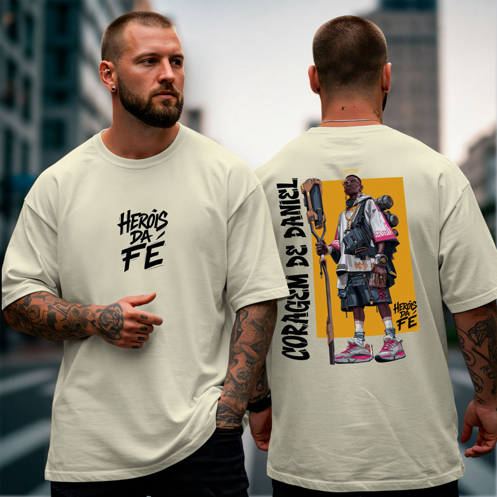 Camiseta Oversized Herois Da Fé Daniel Algodão Academia 269 Algodão Malha Premium Fitness