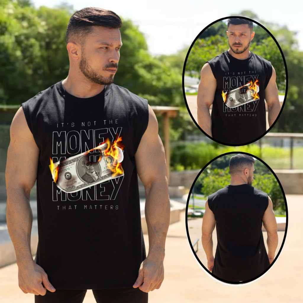 Camiseta Regata Oversized Masculina Money Streetwear Premium Academia Moda Maromba Confortável Leve